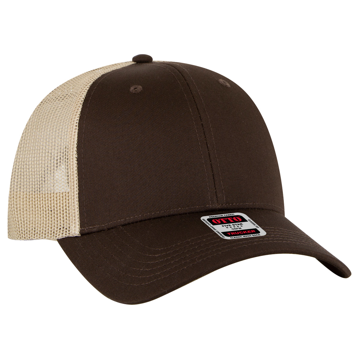 Otto Cap 83-473 6 Panel Low Profile Mesh Back Trucker Hat - Dark Brown/Dark Brown/Khaki