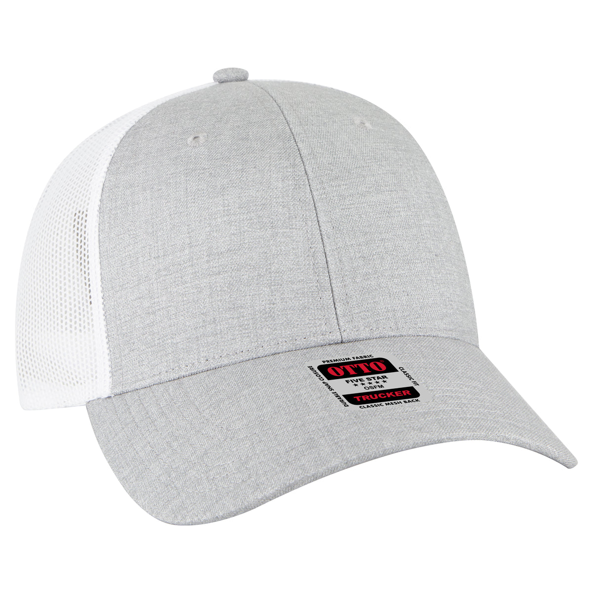 Otto Cap 83-473 6 Panel Low Profile Mesh Back Trucker Hat - Heather Gray/Heather Gray/White