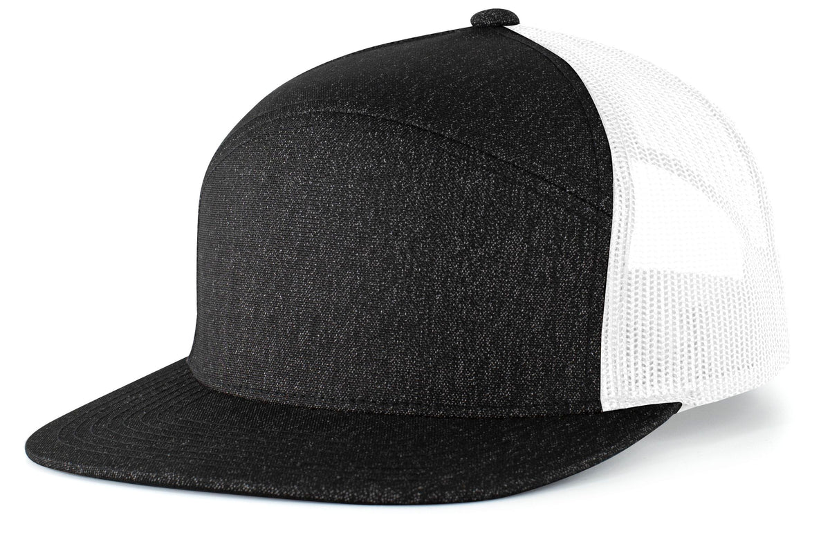 Pacific Headwear Heather 6-Panel Arch Trucker Snapback Cap - BLACK HEATHER/WHITE