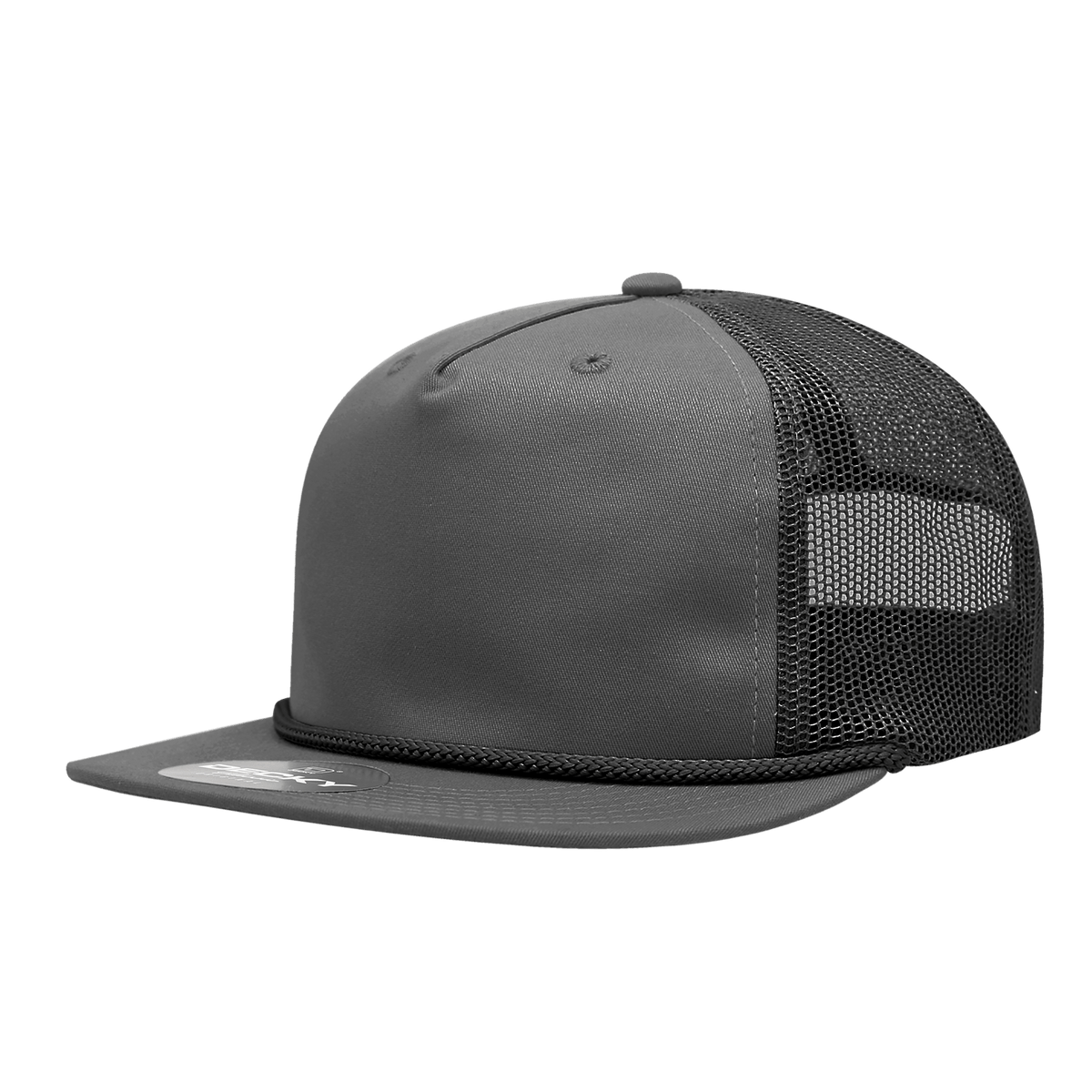 Decky Charcoal/Black / Standard 5 Panel High Profile Relaxed Cotton Blend Trucker w/Rope