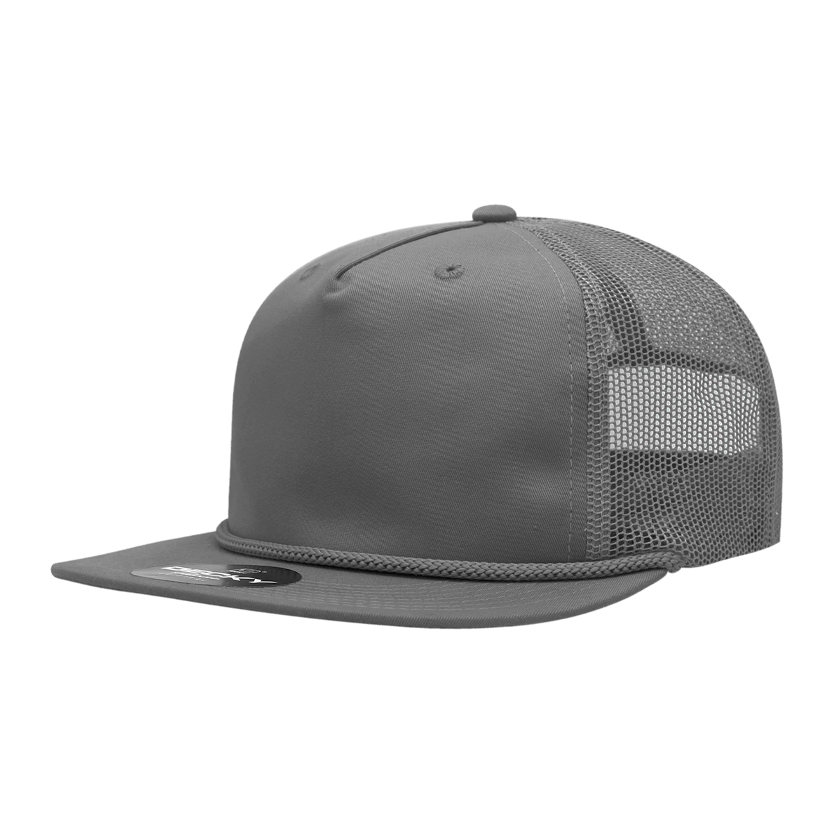 Decky Charcoal / Standard 5 Panel High Profile Relaxed Cotton Blend Trucker w/Rope