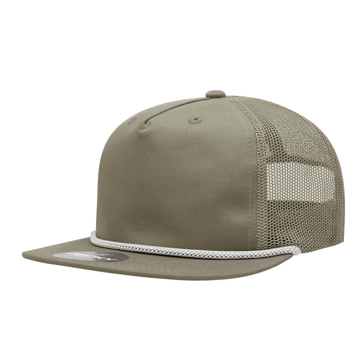 Decky Khaki/White / Standard 5 Panel High Profile Relaxed Cotton Blend Trucker w/Rope
