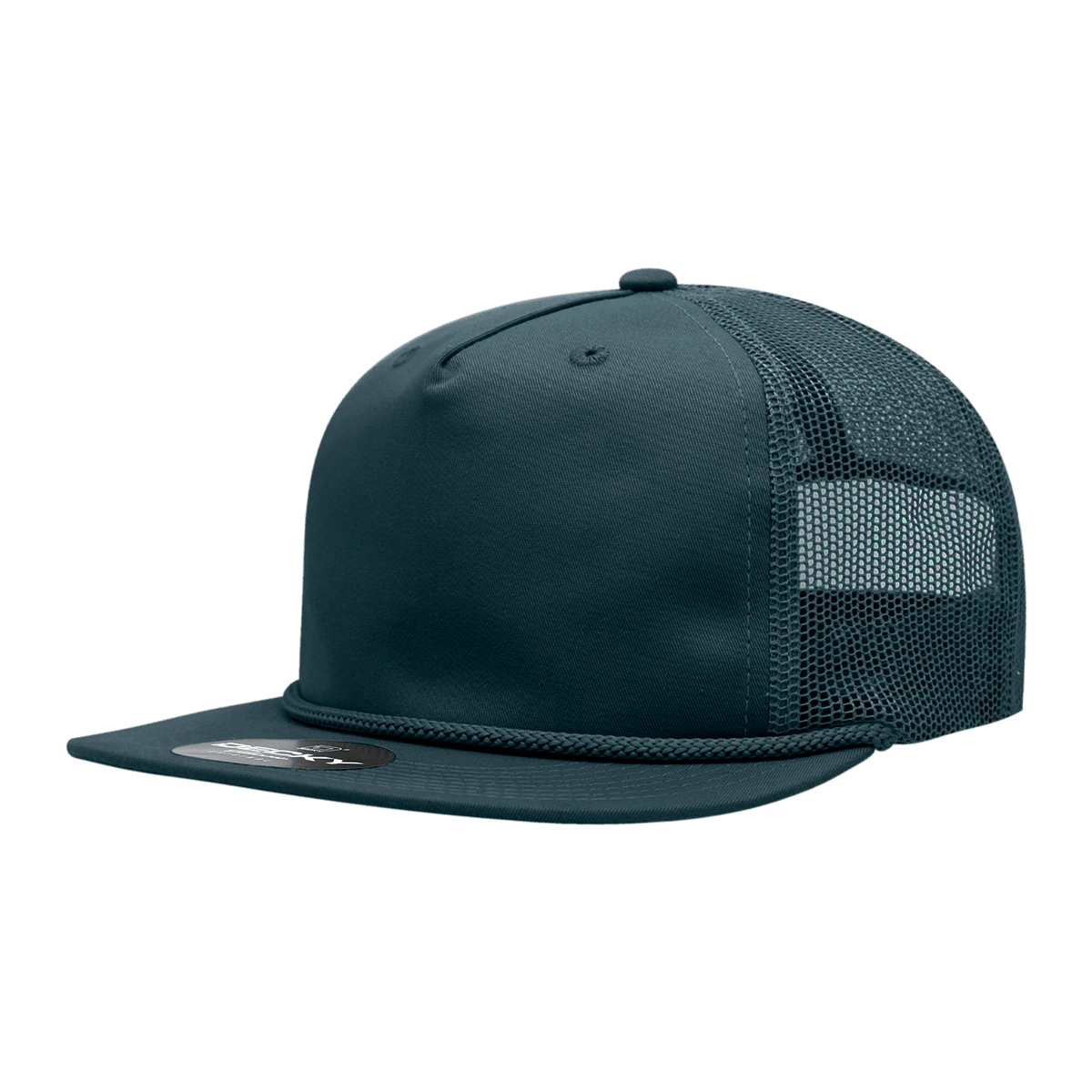 Decky Navy / Standard 5 Panel High Profile Relaxed Cotton Blend Trucker w/Rope