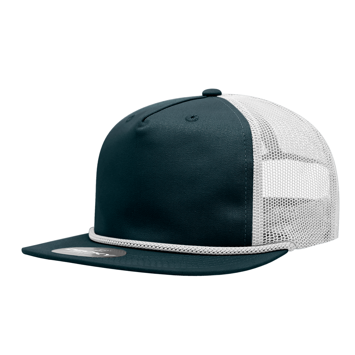Decky Navy/White / Standard 5 Panel High Profile Relaxed Cotton Blend Trucker w/Rope