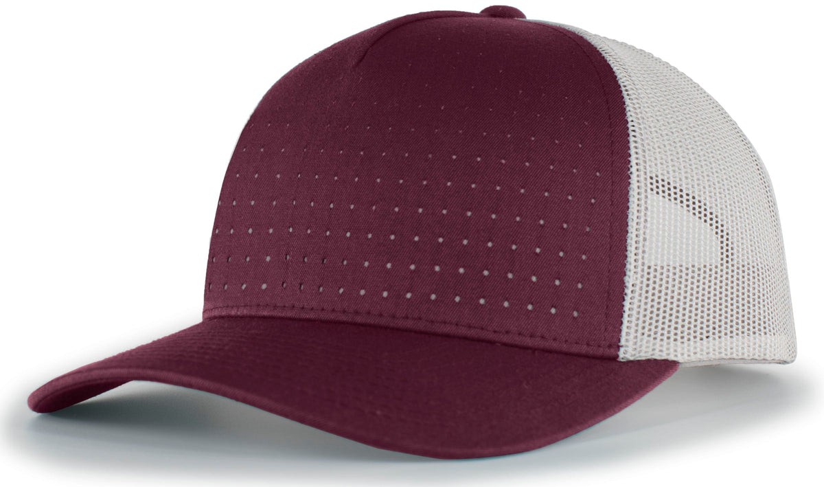 Pacific Headwear DARK MAROON/SILVER/DARK MAROON / OS Perforated 5-Panel Trucker Snapback Cap