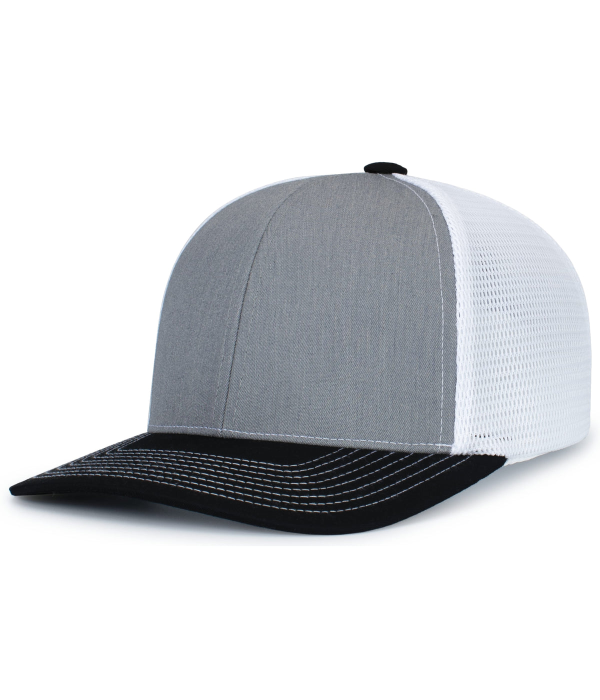 Pacific Headwear HEATHER GREY/WHITE/BLACK / OS Contrast Stitch Trucker PacFlex Snapback Cap