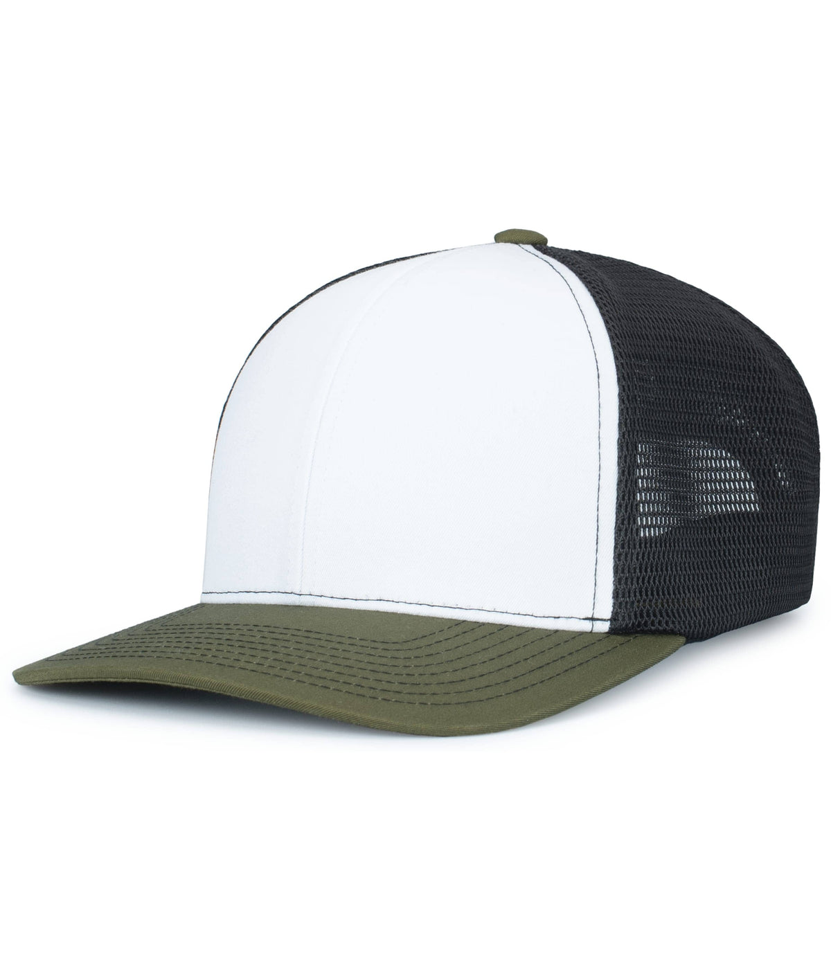 Pacific Headwear WHITE/LIGHT CHARCOAL/MOSS / OS Contrast Stitch Trucker PacFlex Snapback Cap