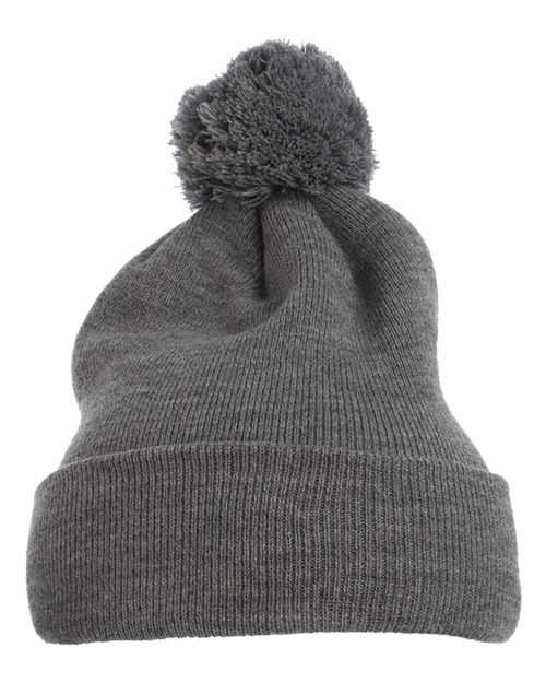 YP Classics Pom-Pom Cuffed Knit Beanie - Heather Grey