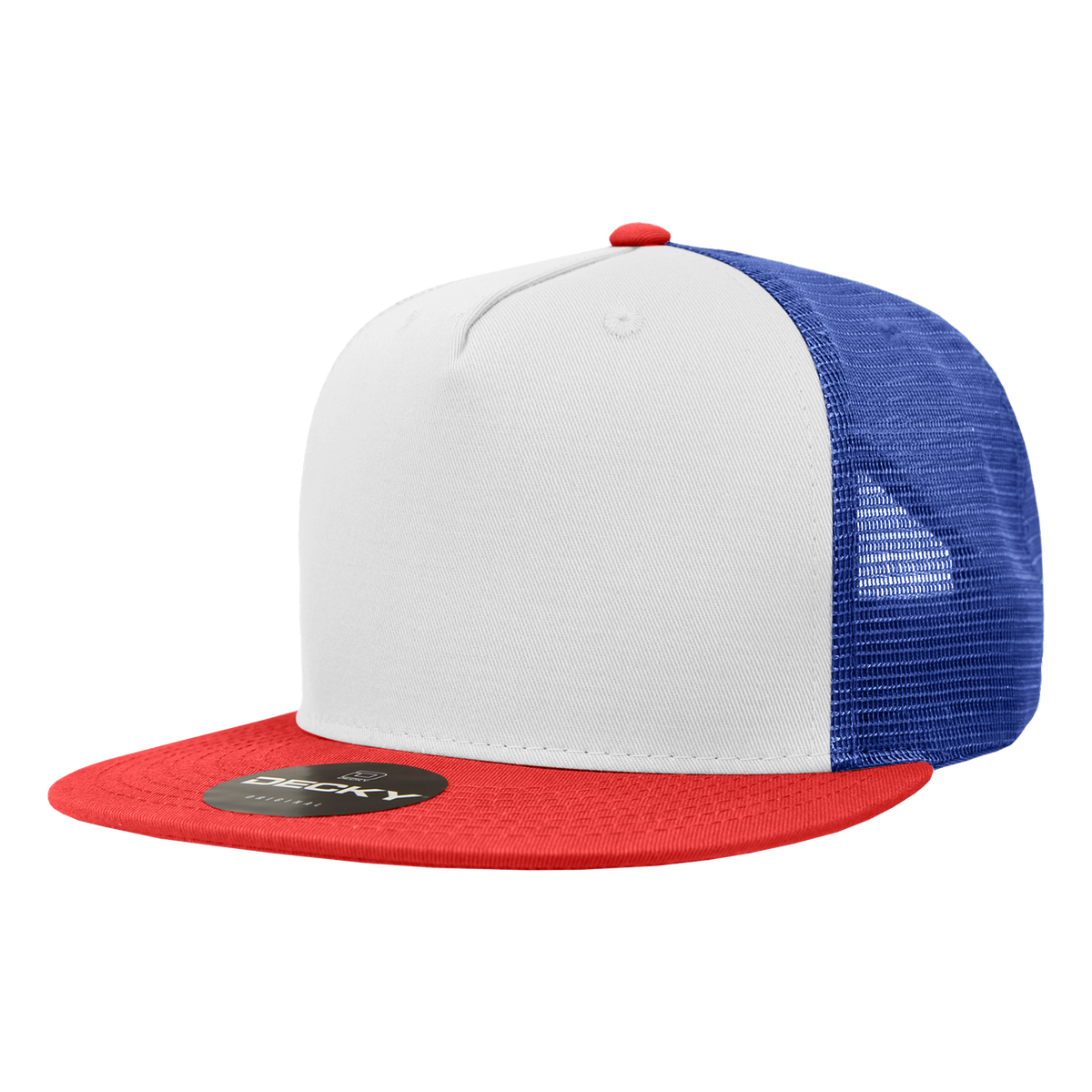 Decky 1040 5 Panel High Profile Structured Cotton Blend Trucker - Red/Wht/Ryl