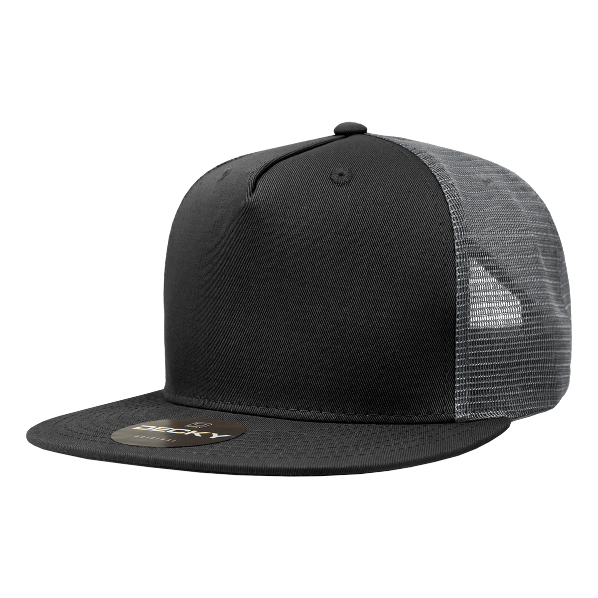 Decky 1040 5 Panel High Profile Structured Cotton Blend Trucker - Blk/Cha