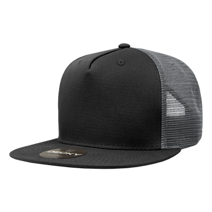 Decky 1040 5 Panel High Profile Structured Cotton Blend Trucker - Blk/Cha