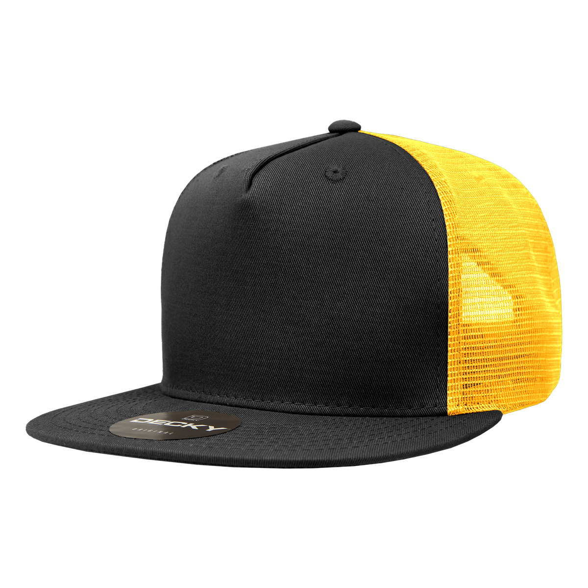 Decky 1040 5 Panel High Profile Structured Cotton Blend Trucker - Blk/Gld