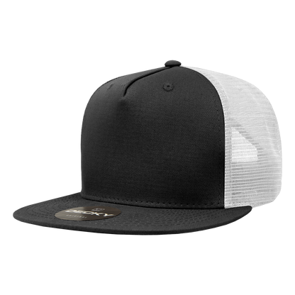 Decky 1040 5 Panel High Profile Structured Cotton Blend Trucker - Blk/Wht