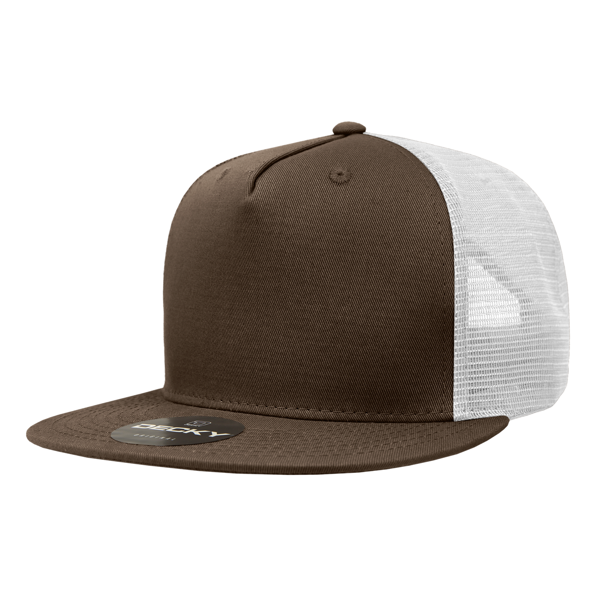 Decky 1040 5 Panel High Profile Structured Cotton Blend Trucker - Brn/Wht
