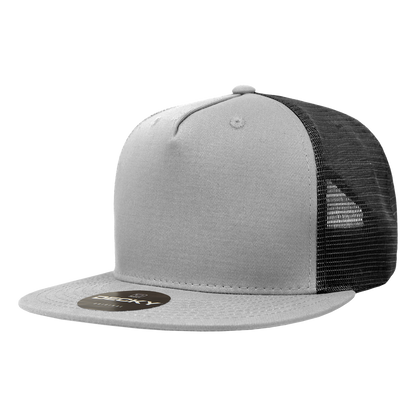 Decky 1040 5 Panel High Profile Structured Cotton Blend Trucker - Gry/Blk