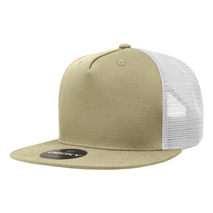 Decky 1040 5 Panel High Profile Structured Cotton Blend Trucker - Khaki/White