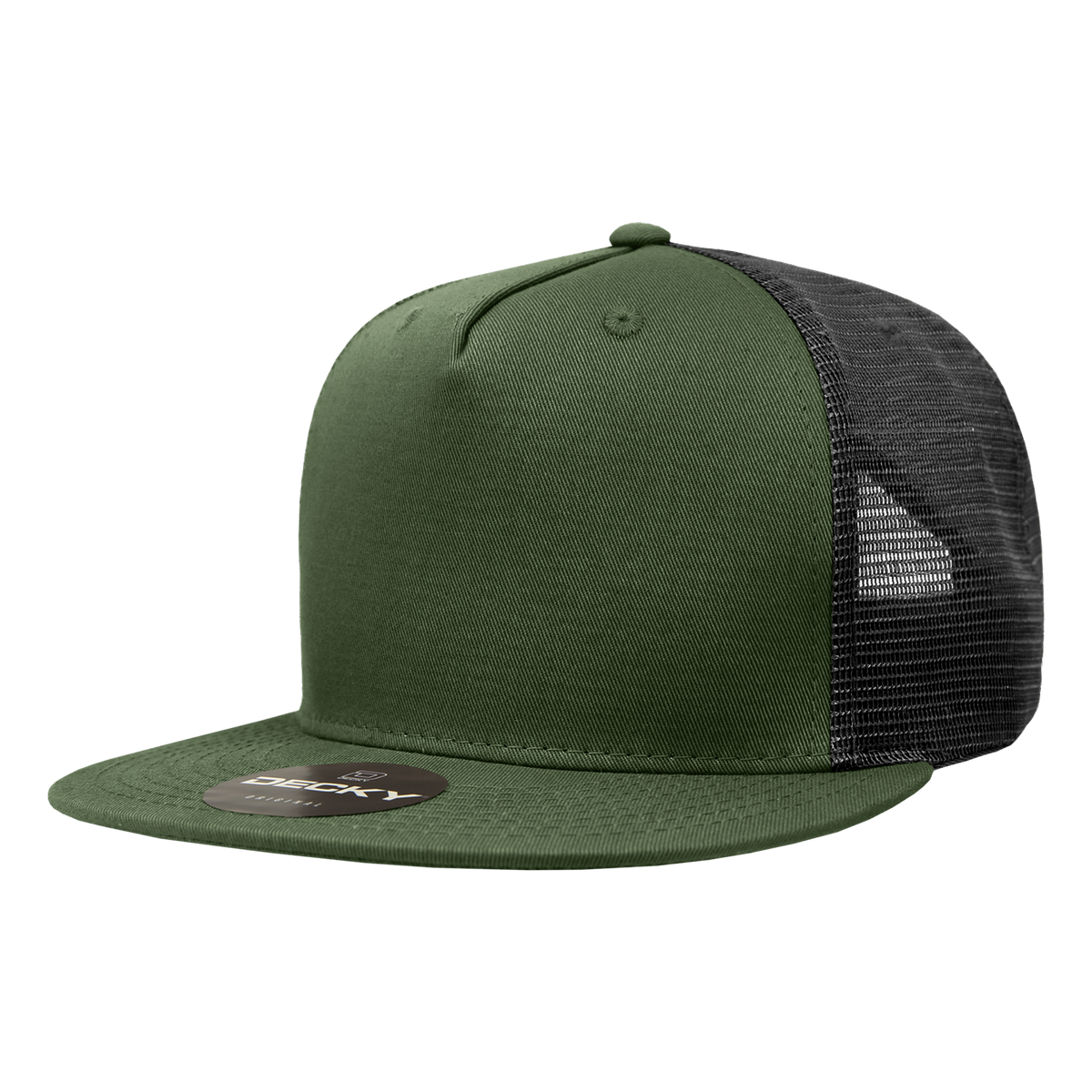 Decky 1040 5 Panel High Profile Structured Cotton Blend Trucker - Olv/Blk