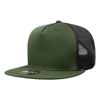Decky 1040 5 Panel High Profile Structured Cotton Blend Trucker - Olv/Blk