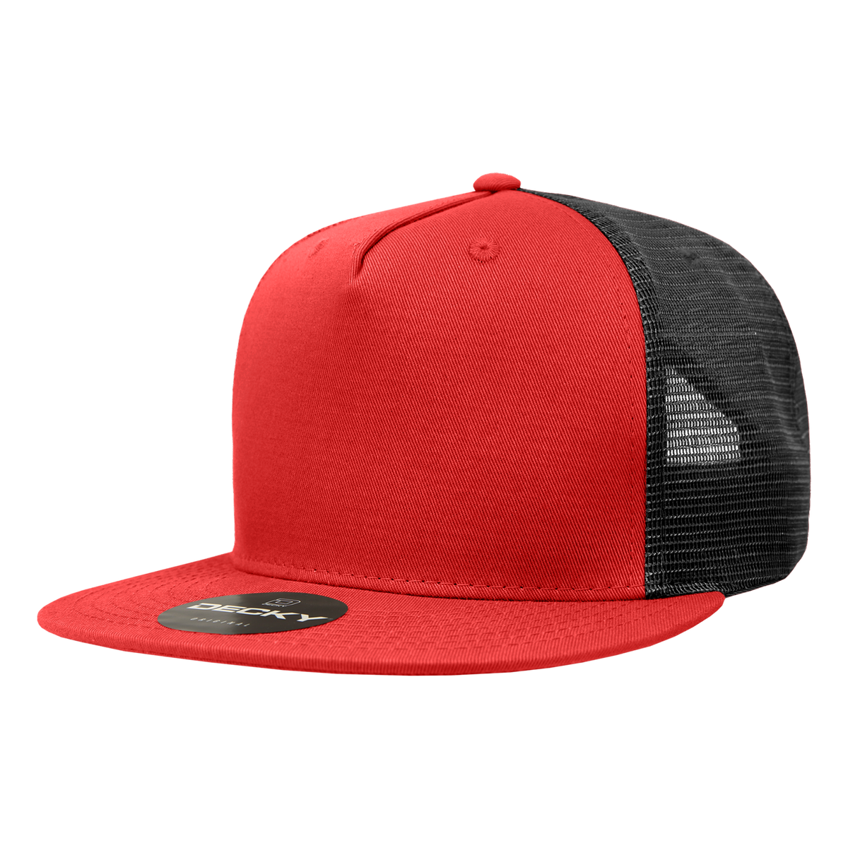 Decky 1040 5 Panel High Profile Structured Cotton Blend Trucker - Red/Blk