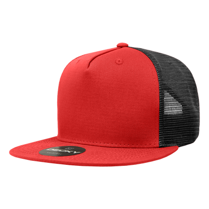 Decky 1040 5 Panel High Profile Structured Cotton Blend Trucker - Red/Blk