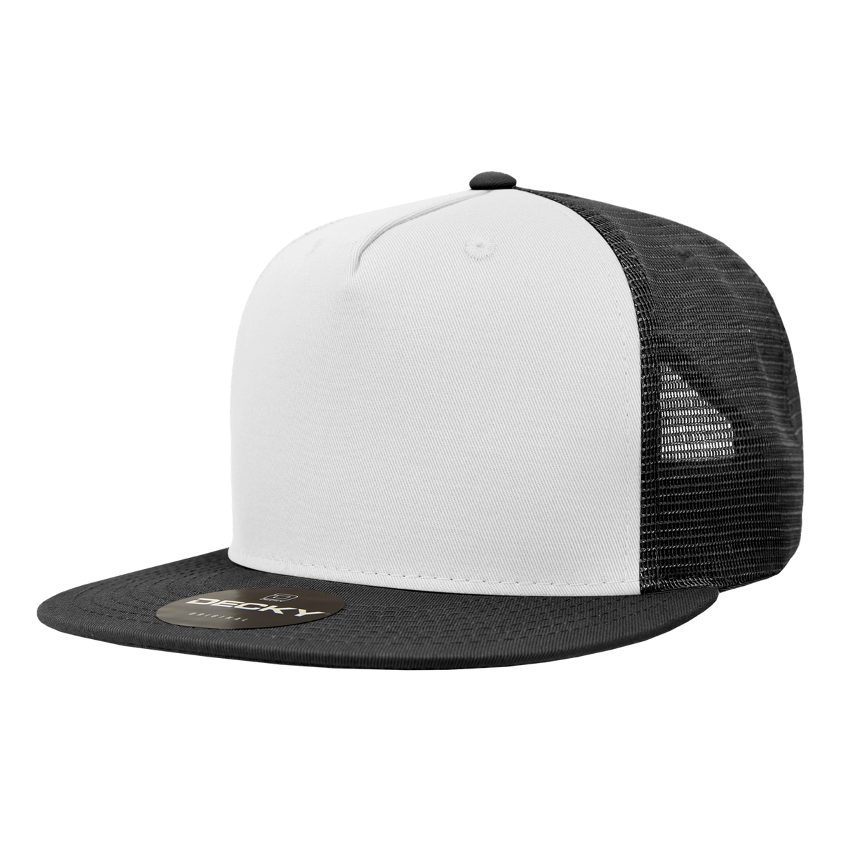 Decky 1040 5 Panel High Profile Structured Cotton Blend Trucker - Blk/Wht/Blk