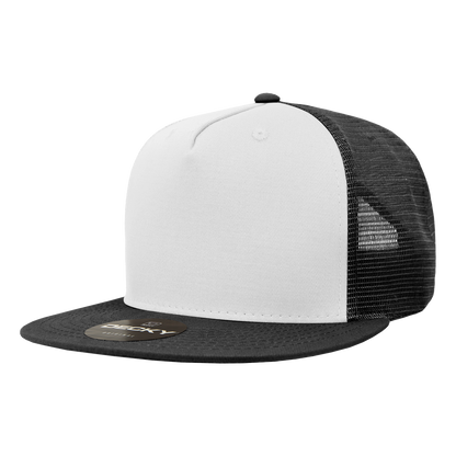 Decky 1040 5 Panel High Profile Structured Cotton Blend Trucker - Blk/Wht/Blk