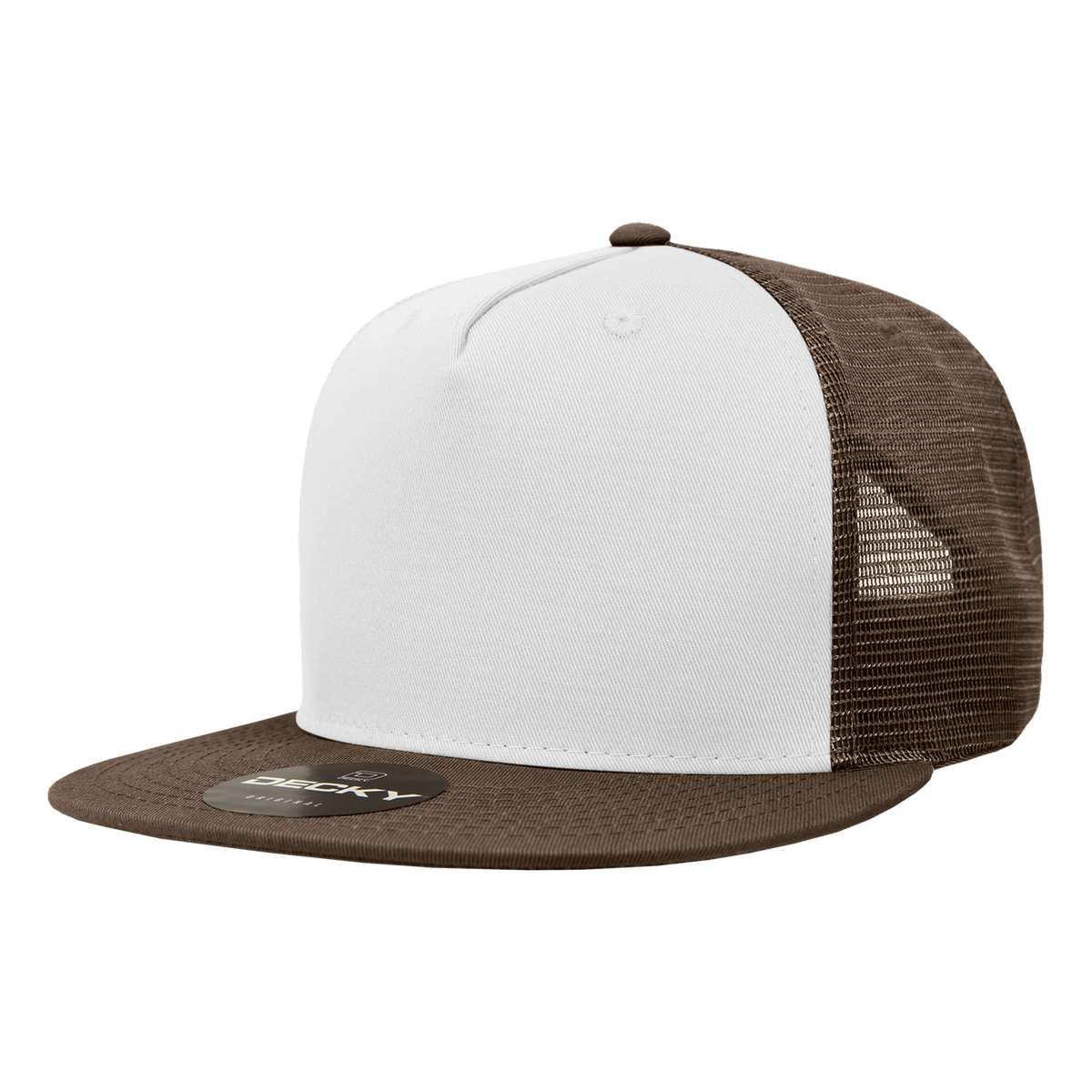 Decky 1040 5 Panel High Profile Structured Cotton Blend Trucker - Brn/Wht/Brn
