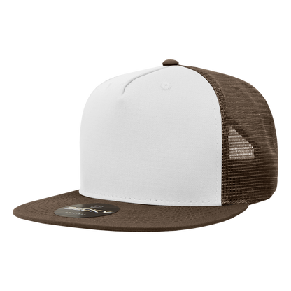 Decky 1040 5 Panel High Profile Structured Cotton Blend Trucker - Brn/Wht/Brn
