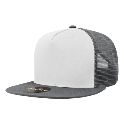 Decky 1040 5 Panel High Profile Structured Cotton Blend Trucker - Cha/Wht/Cha