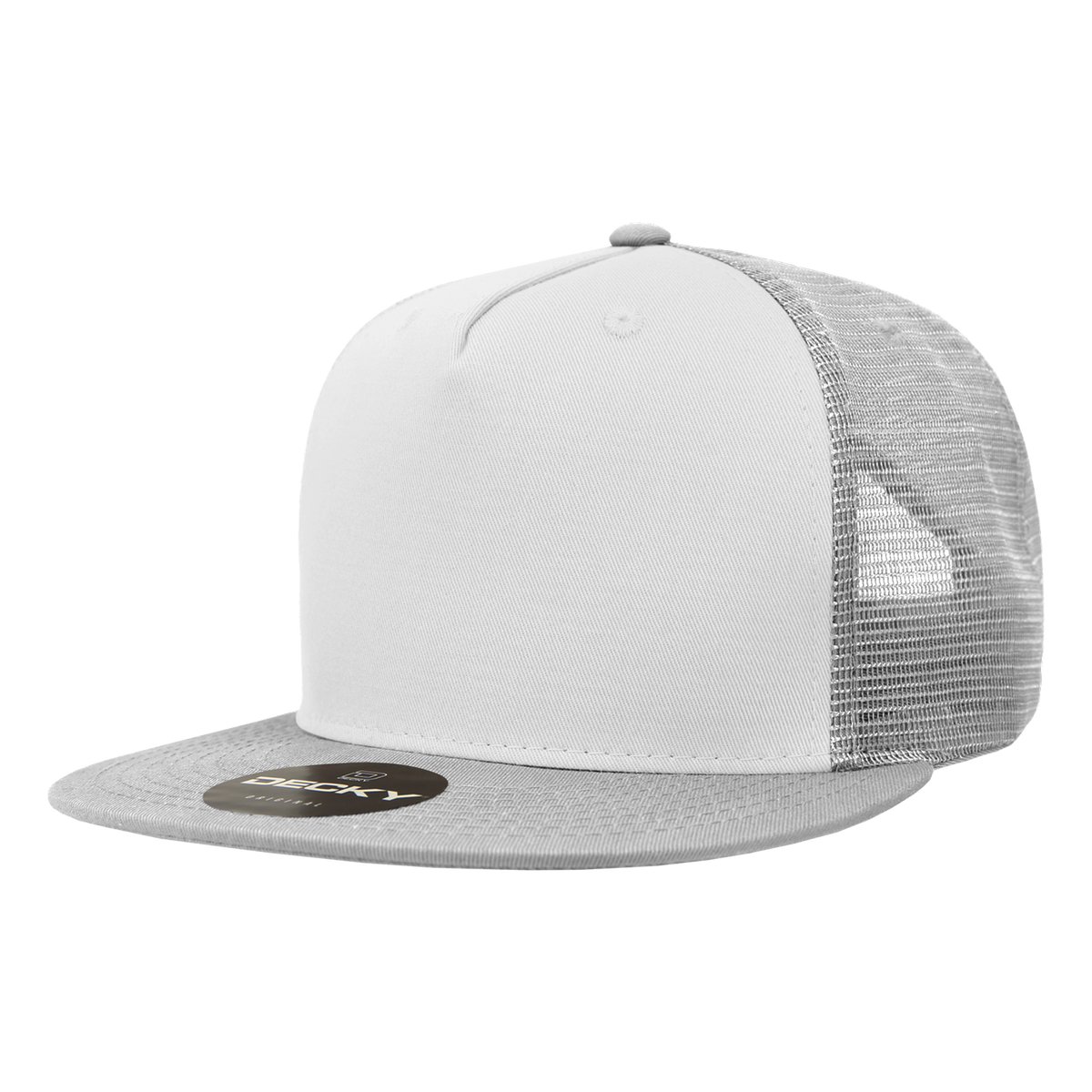 Decky 1040 5 Panel High Profile Structured Cotton Blend Trucker - Gry/Wht/Gry