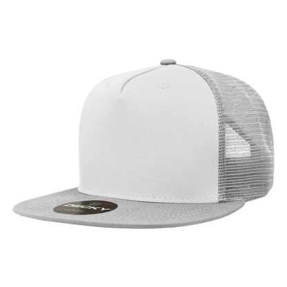 Decky 1040 5 Panel High Profile Structured Cotton Blend Trucker - Gry/Wht/Gry
