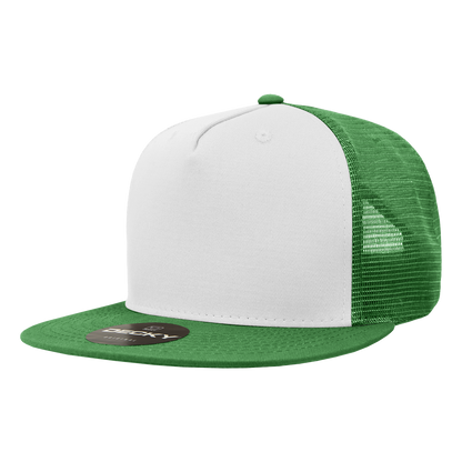 Decky 1040 5 Panel High Profile Structured Cotton Blend Trucker - Kel/Wht/Kel