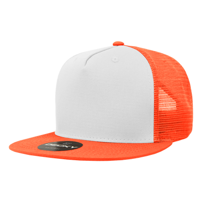 Decky 1040 5 Panel High Profile Structured Cotton Blend Trucker - Orn/Wht/Orn
