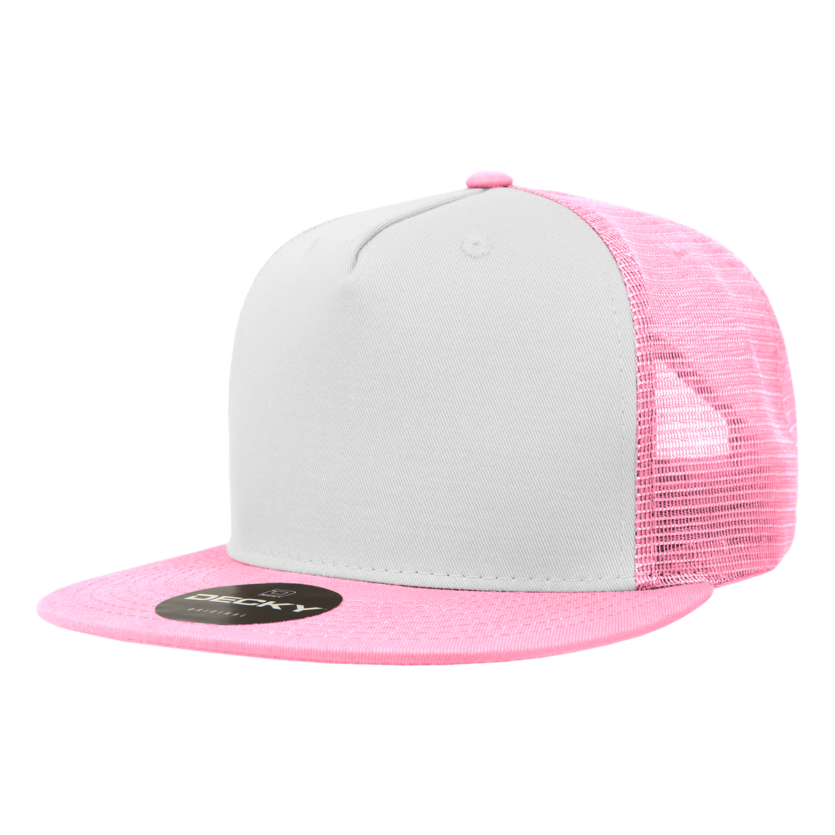 Decky 1040 5 Panel High Profile Structured Cotton Blend Trucker - Pnk/Wht/Pnk