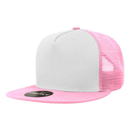 Decky 1040 5 Panel High Profile Structured Cotton Blend Trucker - Pnk/Wht/Pnk