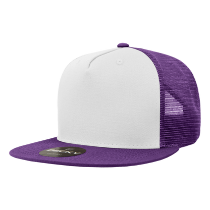 Decky 1040 5 Panel High Profile Structured Cotton Blend Trucker - Pur/Wht/Pur