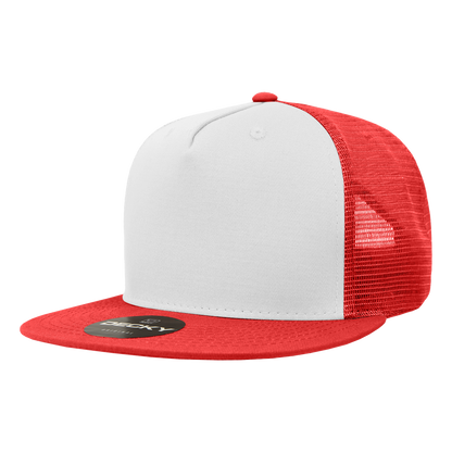 Decky 1040 5 Panel High Profile Structured Cotton Blend Trucker - Red/Wht/Red