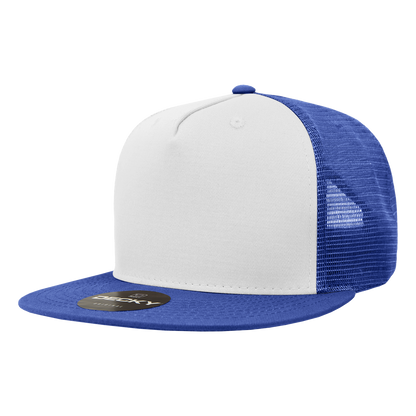 Decky 1040 5 Panel High Profile Structured Cotton Blend Trucker - Ryl/Wht/Ryl