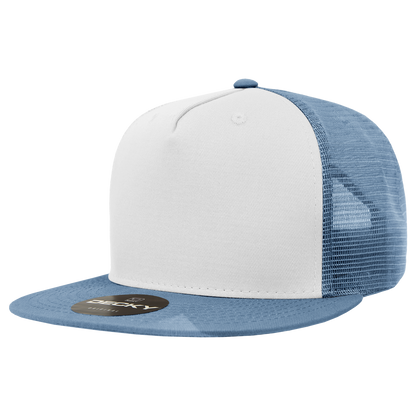 Decky 1040 5 Panel High Profile Structured Cotton Blend Trucker - Sky/Wht/Sky