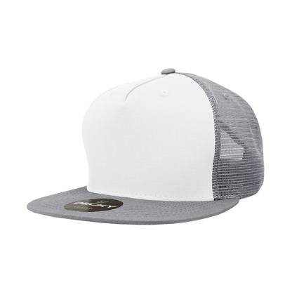 Decky 1040 5 Panel High Profile Structured Cotton Blend Trucker - Wht/Gry