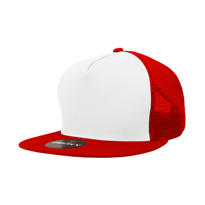 Decky 1040 5 Panel High Profile Structured Cotton Blend Trucker - Wht/Red