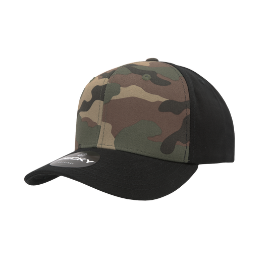 Decky 1048 6 Panel Mid Profile Structured Camo Cap - Black/Woodland/Black
