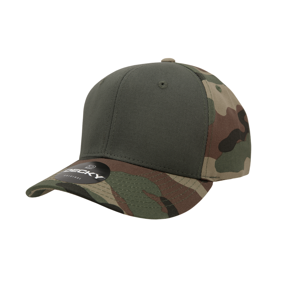 Decky 1048 6 Panel Mid Profile Structured Camo Cap - Woodland/Olive/Woodland