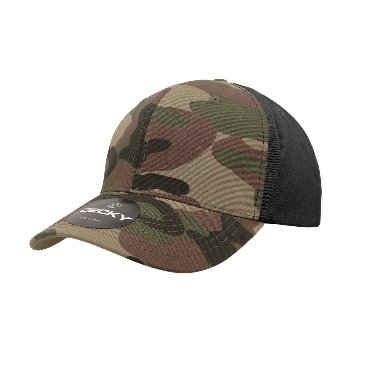 Decky 1048 6 Panel Mid Profile Structured Camo Cap - Woodland/Woodland/Black
