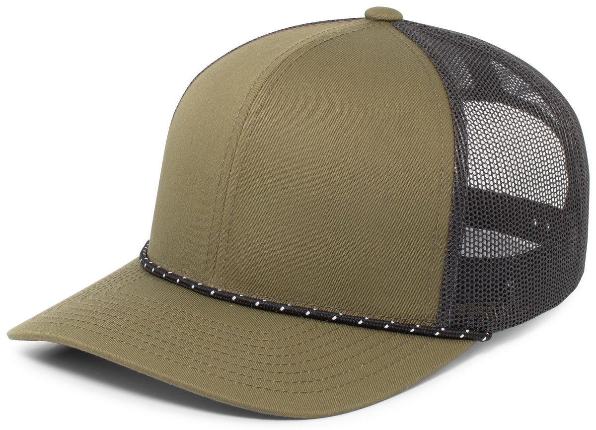Pacific Headwear Trucker Snapback Braid Cap - MOSS GREEN/LT CHARCOAL/MOSS GR