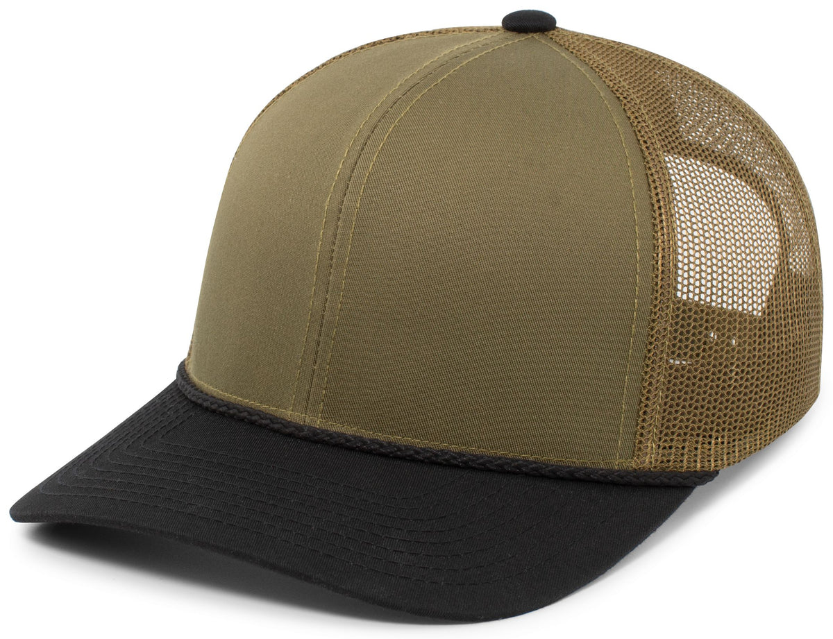 Pacific Headwear Trucker Snapback Braid Cap - MOSS GREEN/BLACK