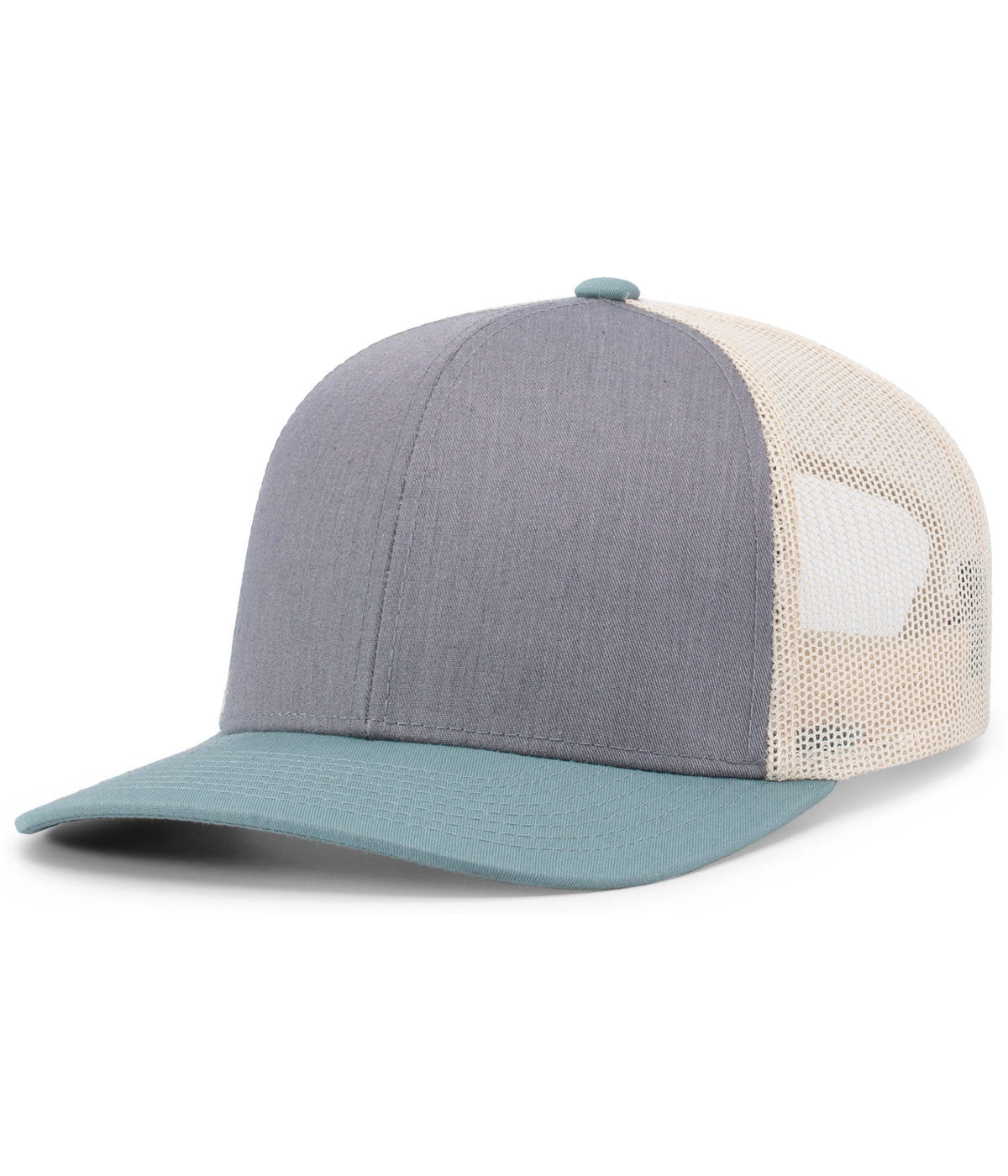 Pacific Headwear Trucker Snapback Cap - HEATHER GREY/BEIGE/SMOKE BLUE