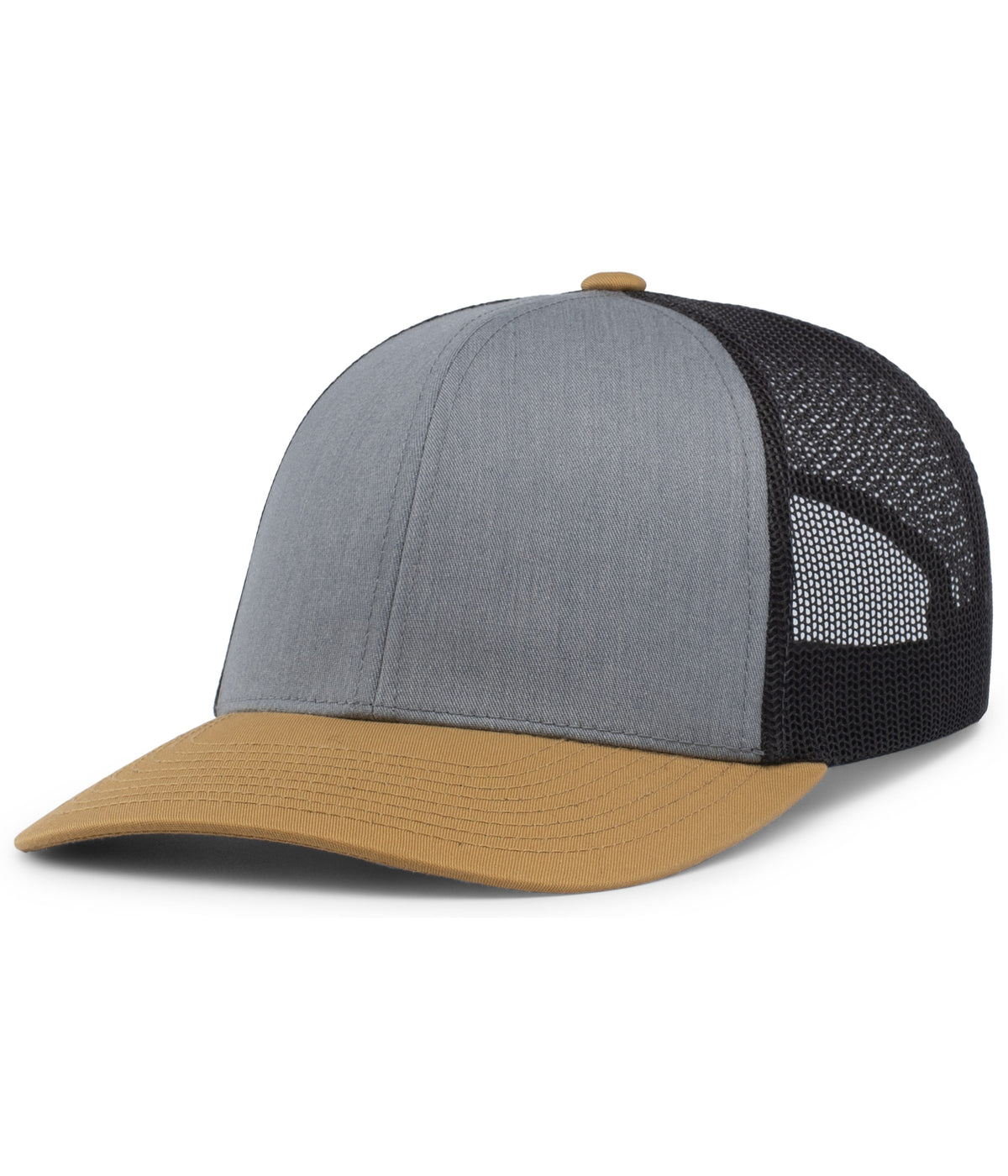 Pacific Headwear Trucker Snapback Cap - HEATHER GREY/LT CHARCOAL/AMBER