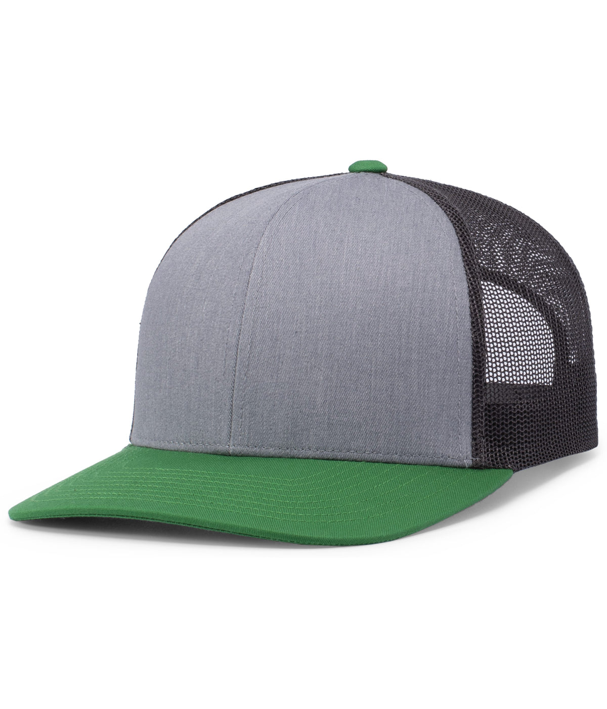 Pacific Headwear Trucker Snapback Cap - HEATHER GREY/LT CHARCOAL/GREEN