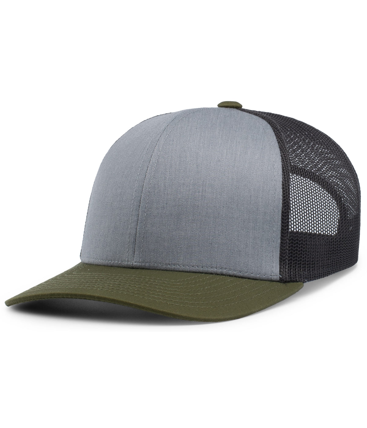 Pacific Headwear Trucker Snapback Cap - HEATHER GREY/LIGHT CHARCOAL/MO